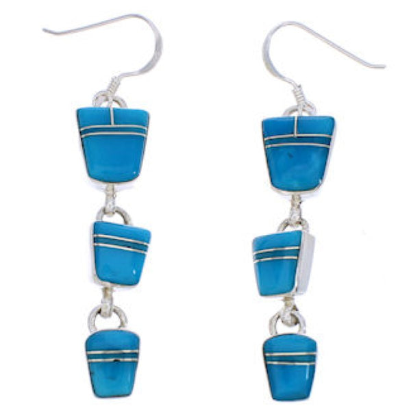 Turquoise Southwestern Sterling Silver Hook Dangle Earrings EX30450